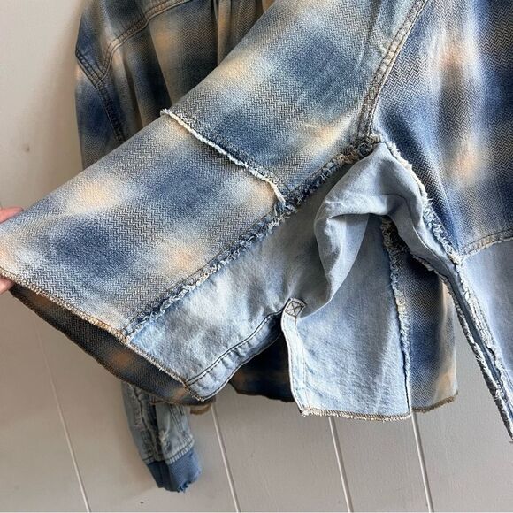 Free People We The Free Leon Plaid Flannel Denim Pullover - Picture 8 of 15